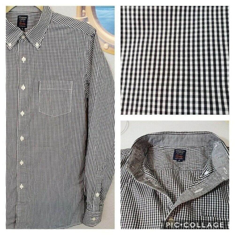 Men's black and white plaid button down Premium Cotton‎ shirt  Size Small